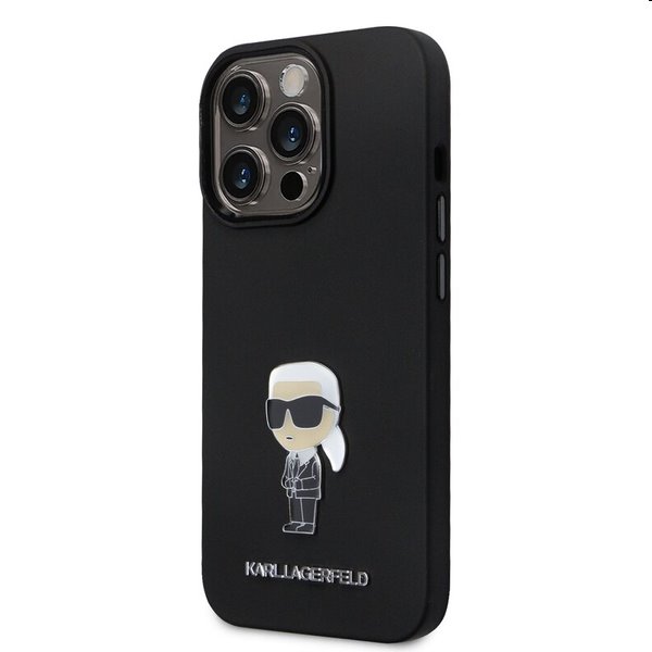 Karl Lagerfeld Liquid Silicone Metal Ikonik hátlapi tok Apple iPhone 15 Pro számára, fekete