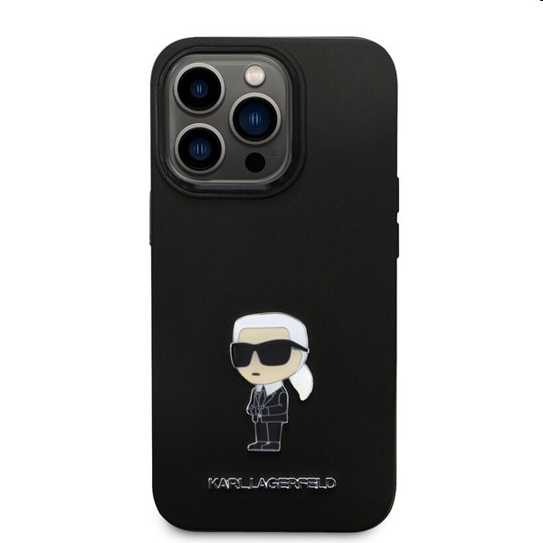 Karl Lagerfeld Liquid Silicone Metal Ikonik hátlapi tok Apple iPhone 15 Pro számára, fekete