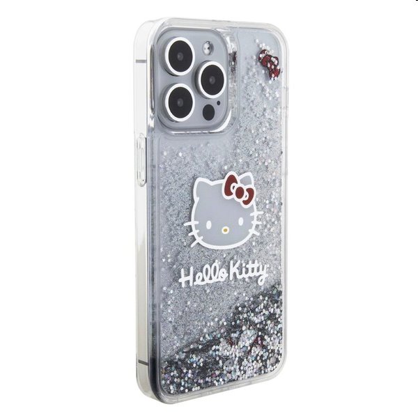 Hello Kitty Liquid Glitter Electroplating Head Logo hátlapi tok Apple iPhone 15 Pro Max számára, átlátszó