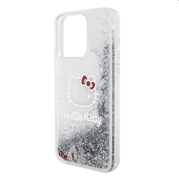 Hello Kitty Liquid Glitter Electroplating Head Logo hátlapi tok Apple iPhone 15 Pro Max számára, átlátszó