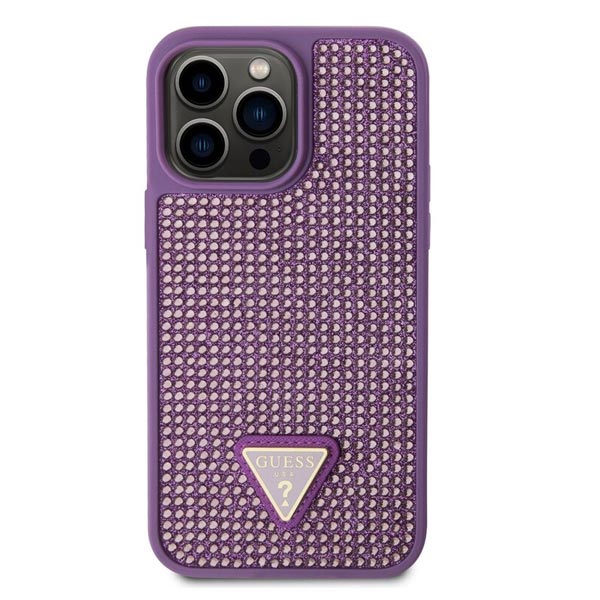 Guess Rhinestones Triangle Metal Logo Tok iPhone 15 Pro számára, lila