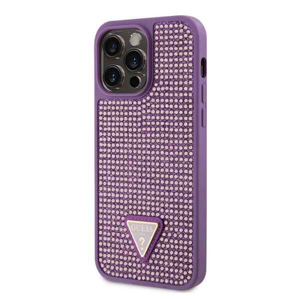 Guess Rhinestones Triangle Metal Logo Tok iPhone 15 Pro Max számára, lila