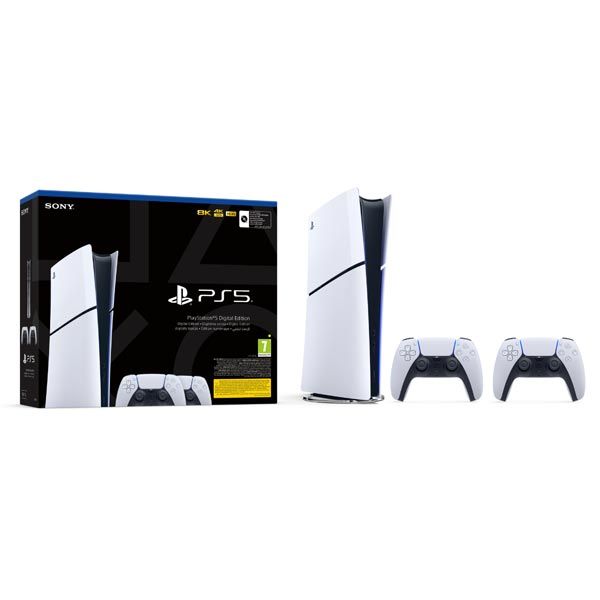PlayStation 5 Digital (Model Slim) + vezeték nélküli vezérlő PlayStation 5 DualSense, fehér
