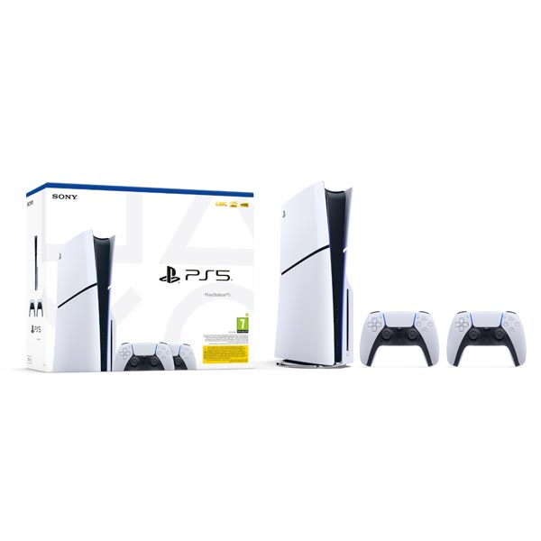 PlayStation 5 (Model Slim) + Vezeték nélküli vezérlő PlayStation 5 DualSense, fehér