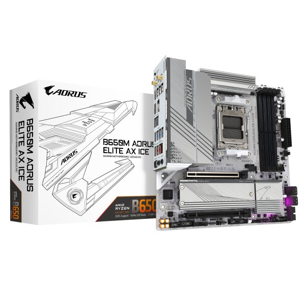 Gigabyte AORUS B650M ELITE AX ICE alaplap, AMD B650, AM5, 4xDDR5, mATX