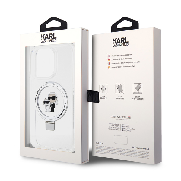 Karl Lagerfeld Ringstand Karl and Choupette MagSafe hátlapi tok iPhone 15 Pro számára, fehér