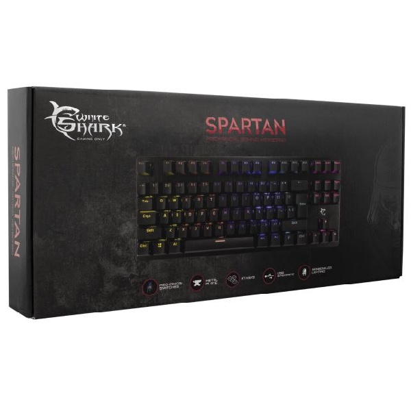 White Shark játékos billentyűzet SPARTAN, US kiosztás, fekete White Shark játékos billentyűzet SPARTAN, US kiosztás, fekete