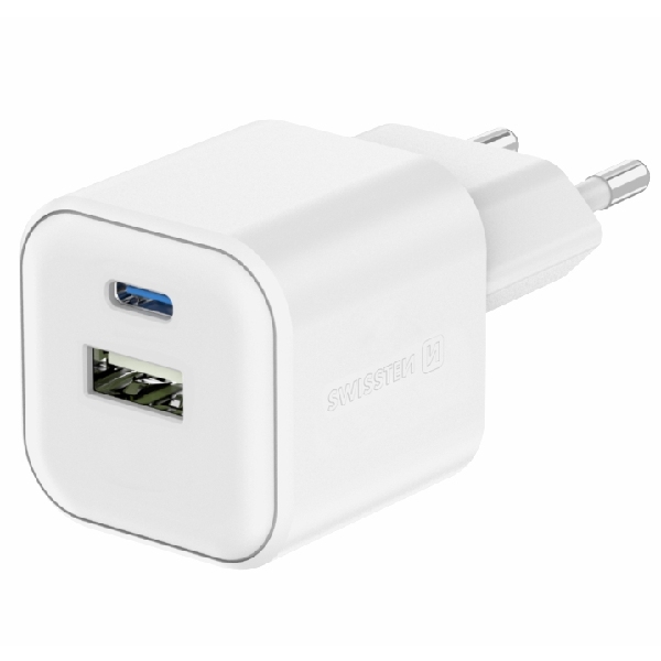 Swissten hálózati adapter 1x USB-C + 1xUSB-A 12W, fehér