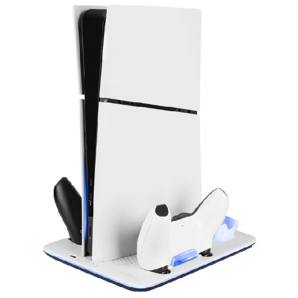 Multifunkciós állomás FIXED PlayStation 5 (Slim) számára ventilátorral és töltéssel két DualSense vezérlő számára, fekete-fehér Multifunkciós állomás FIXED PlayStation 5 (Slim) számára ventilátorral és töltéssel két DualSense vezérlő számára, fekete-fehér