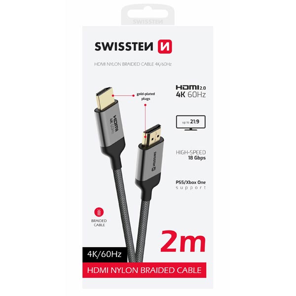 SWISSTEN HDMI kábel HDMI 4K 60 Hz, 2 m