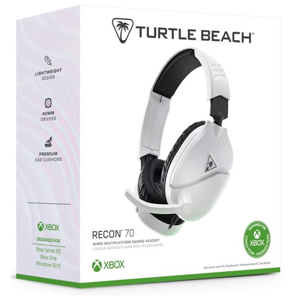Turtle Beach játékos fülhallgató RECON 70X, 3,5 mm, Xbox One/series X/S, PC/PS4/5, Nintendo, fehér