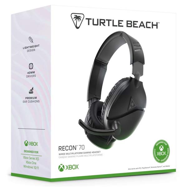 Turtle Beach játékos fülhallgató RECON 70X, 3,5 mm, Xbox One/series X/S, PC/PS4/5, Nintendo, fekete