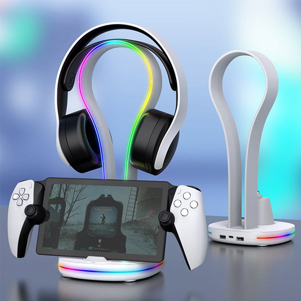 iPega P5P23 Charger Dock s RGB  Playstation Portal Remote Player fülhallgató tartóval, White