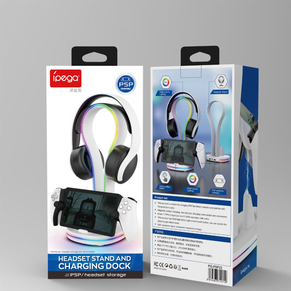 iPega P5P23 Charger Dock s RGB  Playstation Portal Remote Player fülhallgató tartóval, White