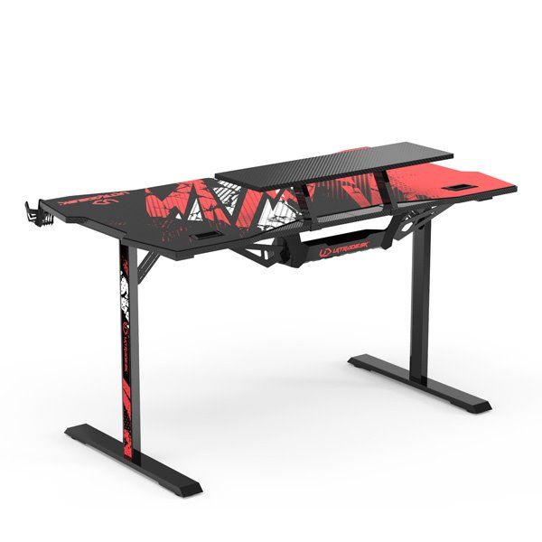 ULTRADESK Gamer játékos asztal ATOMIC, 139x74cm, 76cm, emelt monitor állvány,fejhallgató tartó, XXL alátét egész felületre.