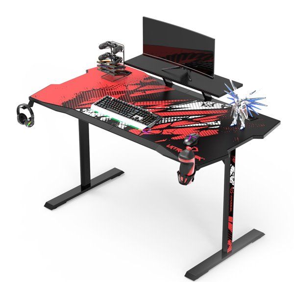 ULTRADESK Gamer játékos asztal ATOMIC, 139x74cm, 76cm, emelt monitor állvány,fejhallgató tartó, XXL alátét egész felületre.