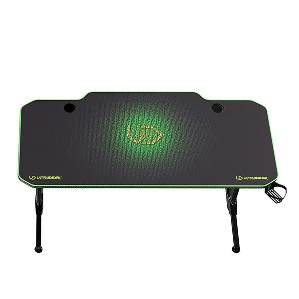 ULTRADESK Gamer játékos asztal FRAG - GREEN, 140x66 cm, 76 cm, XXL egérpad, ultradesk BEAM, fejhallgató tartó