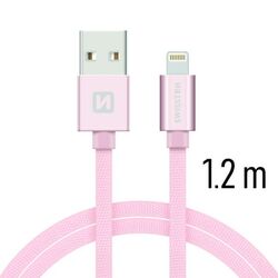 Adatkábel Swissten textil Lightning konnektorral és gyorstöltéssel 1,2 m, arany-rózsaszín az pgs.hu