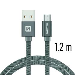 Adatkábel Swissten textilMicro-USB konnektorral és gyorstöltés támogatással 1,2 m, szürke az pgs.hu