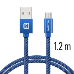 Adatkábel Swissten textil Micro-USB konnektorral, gyorstöltés támogatással, kék az pgs.hu
