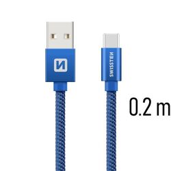 Adatkábel Swissten textil USB-C konnektorral, gyorstöltés támogatással, kék az pgs.hu
