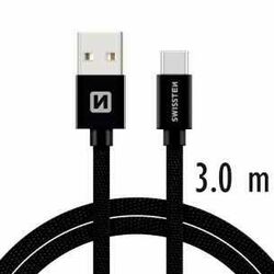 Adatkábel Swissten textil USB-C csatlakozóval és gyorstöltés támogatással, Black - OPENBOX (Bontott csomagolás, teljes garancia) az pgs.hu