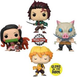 POP! Animation: 4 PackTanjiro & Nezuko & Zenitsu & Inosuke (Demon Slayer) Special Editon (Glows in The Dark) | pgs.hu