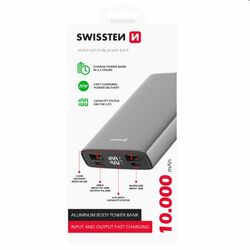 Swissten Aluminum Powerbank 10 000 mAh 20W, PD, szürke