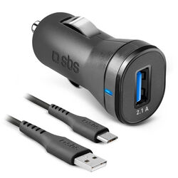 SBS Töltőkészlet az autóba USB/Micro-USB, hossza 1 m, 2,1 A, fekete