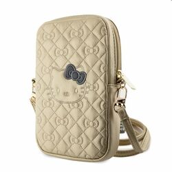 Hello Kitty PU Leather Quilted Pattern Kitty Head Logo Phone Bag, gold