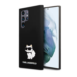 Karl Lagerfeld Liquid Silicone Choupette NFT hátlapi tok Samsung Galaxy S24 Ultra számára, fekete