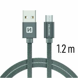 Adatkábel Swissten textilMicro-USB konnektorral és gyorstöltés támogatással 1,2 m, szürke az pgs.hu