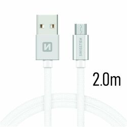 Adatkábel Swissten textilMicro-USB konnektorral és gyorstöltés támogatással 2 m, ezüst az pgs.hu