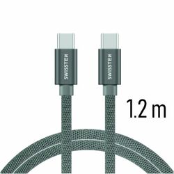 Adatkábel Swissten textil USB-C konnektorral és gyorstöltés támogatással 1,2 m, szürke az pgs.hu