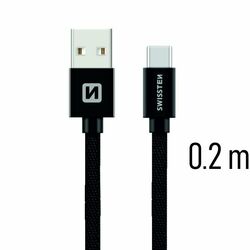 Swissten textil adatkábel USB-C konnektorral gyorstöltéssel, Fekete az pgs.hu