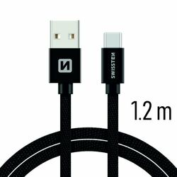 Adatkábel Swissten textil USB-C konnektorral és gyorstöltés támogatással 1,2 m, fekete az pgs.hu