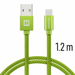 Swissten textil adatkábel USB-C konnektorral, gyorstöltés támogatással, zöld az pgs.hu
