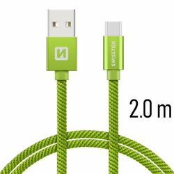 Swissten textil adatkábel USB-C konnektorral, gyorstöltés támogatással, zöld az pgs.hu
