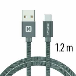 Adatkábel Swissten textil USB-C konnektorral és gyorstöltés támogatással 1,2 m, szürke az pgs.hu