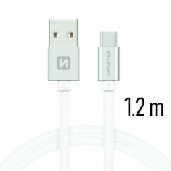 Adatkábel Swissten textil USB-C konnektorral és gyorstöltés támogatással 1,2 m, ezüst az pgs.hu