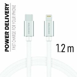 Adatkábel Swissten textil s USB-C + Lightning konnektorral és gyorstöltés támogatással 1,2 m, ezüst az pgs.hu