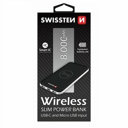 Powerbank Swissten Slim 8000 mAh vezeték nélküli töltéssel és USB-C bemenettel, fekete az pgs.hu