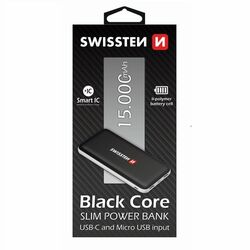 Powerbank Swissten Slim Black Core 15000 mAh USB-C bemenettel és intelligens töltéssel, fekete az pgs.hu