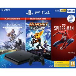 Sony PlayStation 4 Slim 500GB, jet black + Horizon: Zero Dawn (Complete Edition) + Ratchet & Clank + Spider-Man HU az pgs.hu